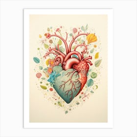 Sepia Pastel Heart & Leaves Detailed Illustration Art Print