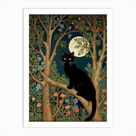 Cat In The Moonlight Style William Morris Art Print