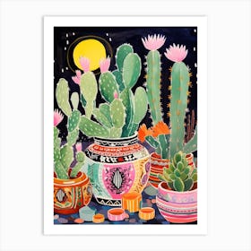 Cactus Painting Maximalist Still Life Moon Cactus 3 Art Print