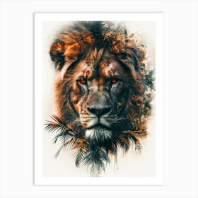 Double Exposure Realistic Lion With Jungle 28 Art Print