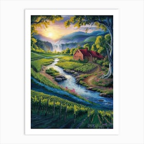 Sunset In The Vineyard Art Print