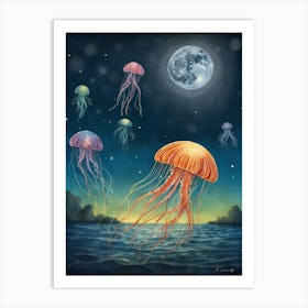 Jellyfish At Night 1 Art Print