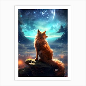 Fox In The Night Sky Art Print