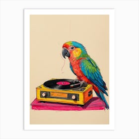 Parrot On A Turntable Art Print