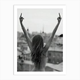 Nude Woman Middle Finger Black And White, Feminist Art Print