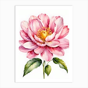 Pink Peony Watercolor Painting 1 Art Print