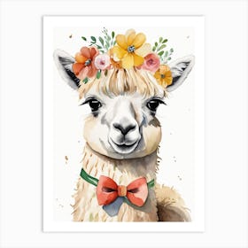 Baby Alpaca Wall Art Print With Floral Crown And Bowties Bedroom Decor (11) Art Print