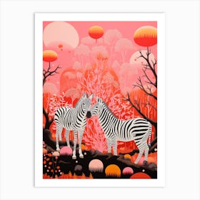Pair Of Zebras Pink Pattern Art Print