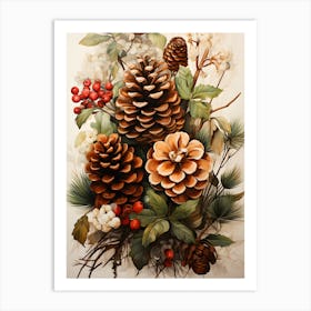 Festive Pine Cone Elegance Art Print