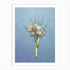 Vintage Autumn Crocus Botanical Art on Summer Song Blue n.0724 Art Print