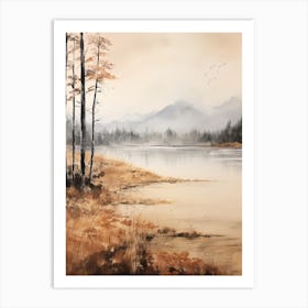 Lake In The Woods In Autumn, Painting 56 Art Print