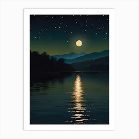 Moonlight Over Lake view Art Print