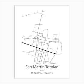 San Martin Totolan,Mexico Minimalist Map Art Print