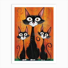 Three Black Cats Art Print