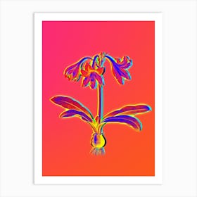 Neon Netted Veined Amaryllis Botanical in Hot Pink and Electric Blue n.0051 Art Print