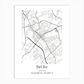 Bel Air South,United States Minimalist Map 1 Art Print