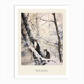 Winter Watercolour Weasel 3 Poster Art Print