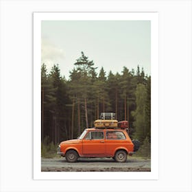 Orange Car With Luggage Art Print