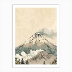 Popocatepetl Mexico Color Line Drawing (3) Art Print