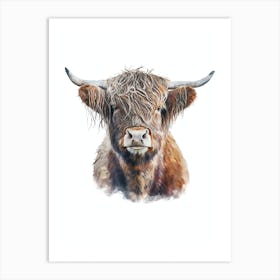 Cute Scottish Highland Cow Watercolor Painting Portrait Art Print