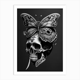 Skull With Butterfly 2 Motifs Pink Stream Punk Art Print