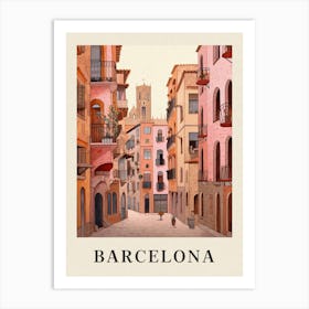 Barcelona Spain 1 Vintage Pink Travel Illustration Poster Art Print