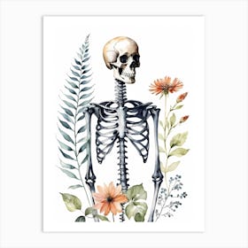 Floral Skeleton Watercolor Painting (34) Art Print