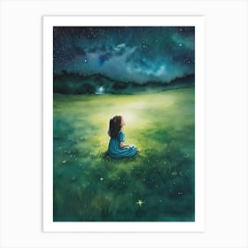 Stargazing Girl Art Print