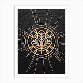Geometric Glyph Symbol in Gold with Radial Array Lines on Dark Gray n.0143 Art Print