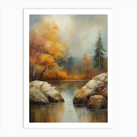 Autumn Lake,Forest Lake, Vintage Oil Painting, Farmhouse Wall Decorations, Antique Landscape, Vintage Landscape Oil Painting.8 3 Art Print