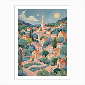 Fantasy Village At Night Art Print