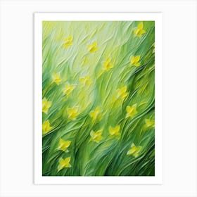 Daffodils Twist Stems Pointed Leaves Yellow Strokes Green 6 Art Print