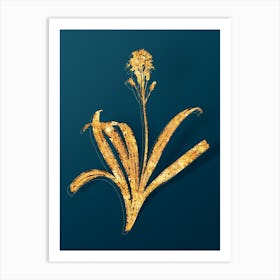 Vintage Spanish Bluebell Botanical in Gold on Teal Blue n.0028 Art Print