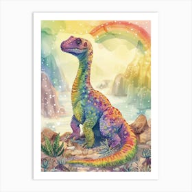 Pastel Rainbow Acrocanthosaurus Watercolour Art Print