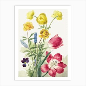 Bouquet Of Tulips Vintage Floral Painting Art Print