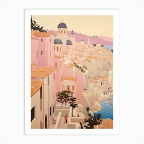 Dubrovnik Croatia 1 Vintage Pink Travel Illustration Art Print