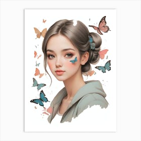 Butterfly with girl Art Print