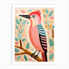 Pink Scandi Woodpecker 2 Art Print
