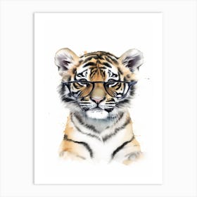 Smart Baby Tiger Wearing Glasses Watercolour Illustration 3 Art Print
