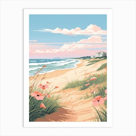 An Illustration In Pink Tones Of Outer Banks Beach North Carolina 4 Art Print
