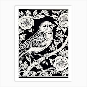 B&W Bird Linocut American Goldfinch 3 Art Print