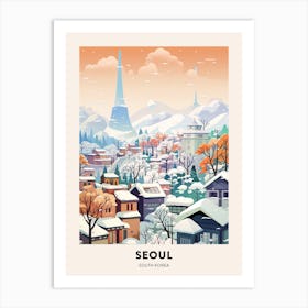 Vintage Winter Travel Poster Seoul South Korea 1 Art Print