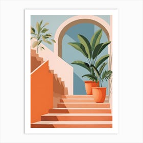 Stairs And Potted Plants Art Print