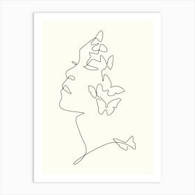 Butterfly Portrait Monoline Hand Drawing Aesthetic Illustration Art Print