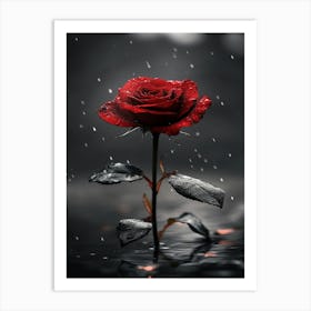 Red Rose In The Rain 1 Art Print