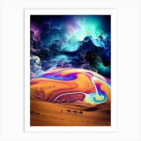 Desert Bubble Soap Galaxy And Sun Art Print