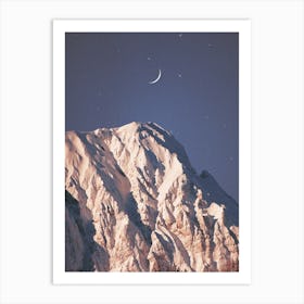 New Moon And A Snowy Mountain Art Print