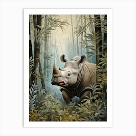 Rhino In The Green Leaves Realistic Illustration 8 Art Print