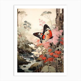 Butterfly By The River Japanese Style Painting 4 Art Print