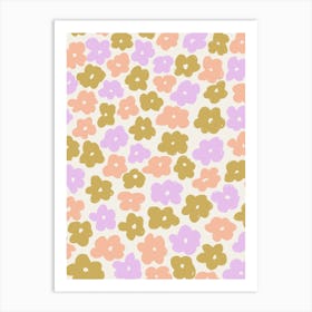 Daisies Pattern 1 Lila Ochre Peach Pink Art Print